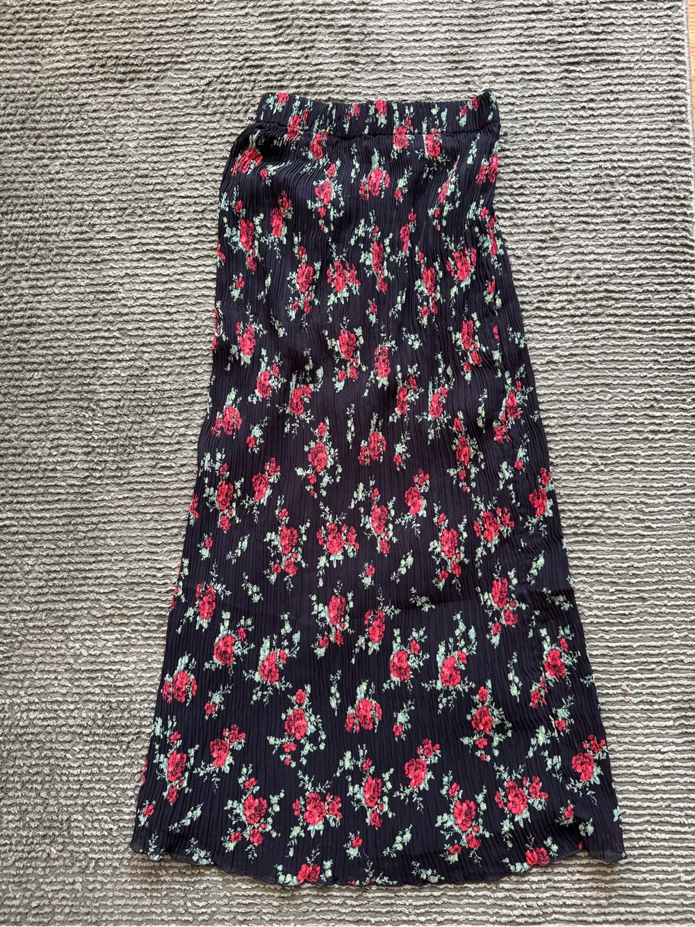 ASOS Black Floral Midi Skirt with Red Rose Accents